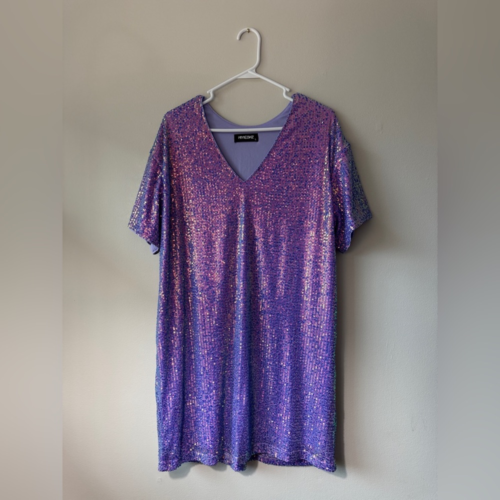 Purple Sequin V-Neck Dress